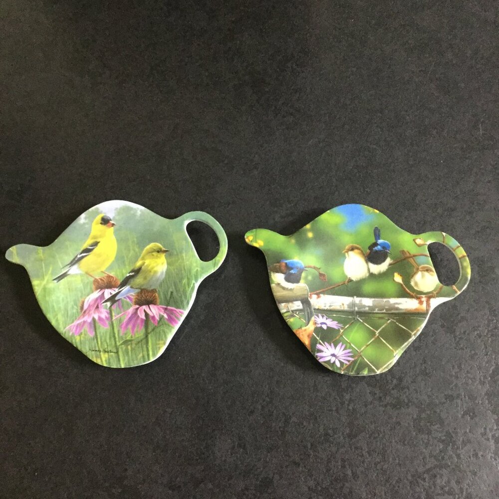 Set of 2 melamine vintage teabag holders with birds
